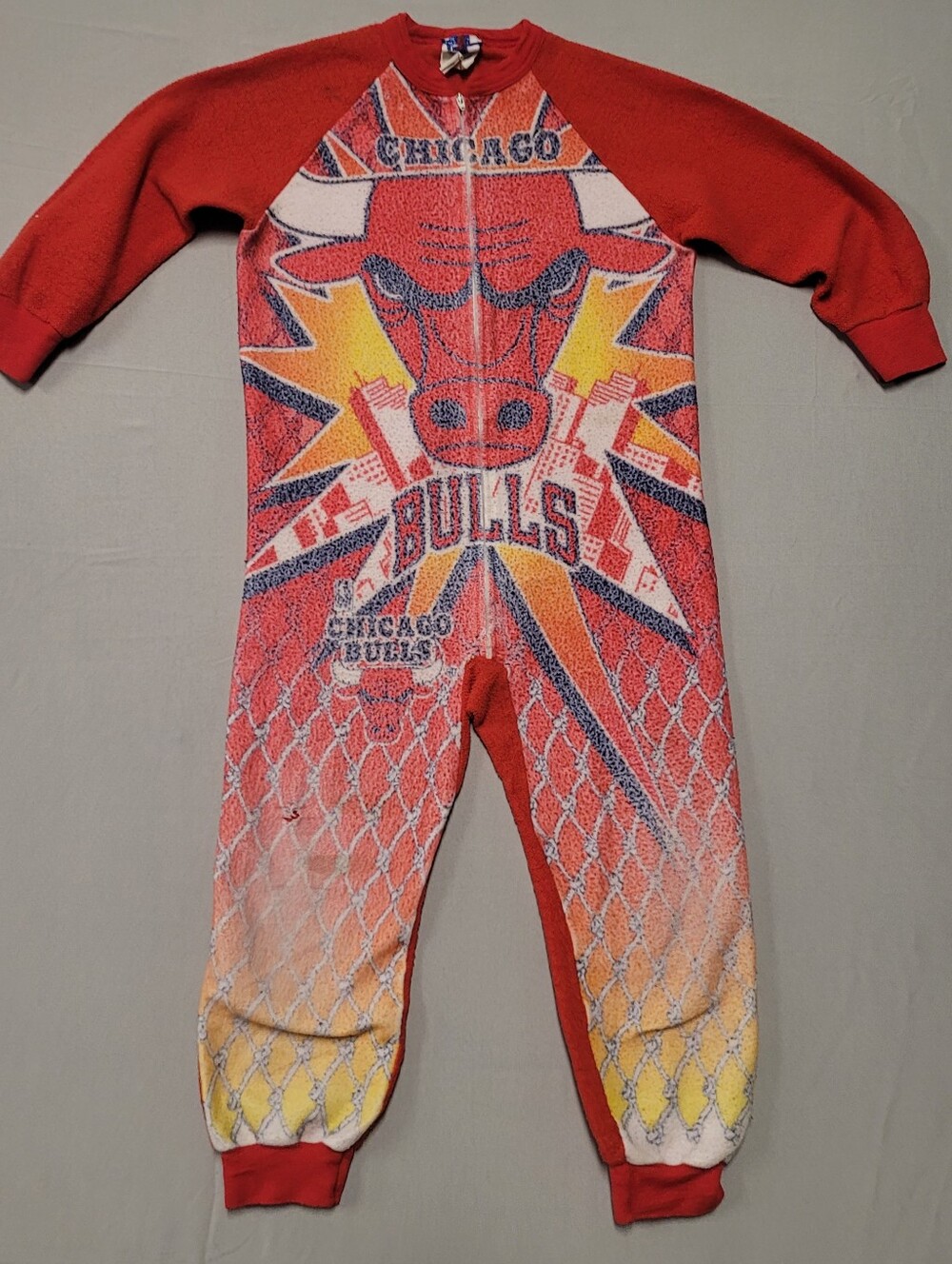 Chicago Bulls NBA Vintage 90s Fleece Zip Up One-Piece Basketball Pajamas Sz 7/8